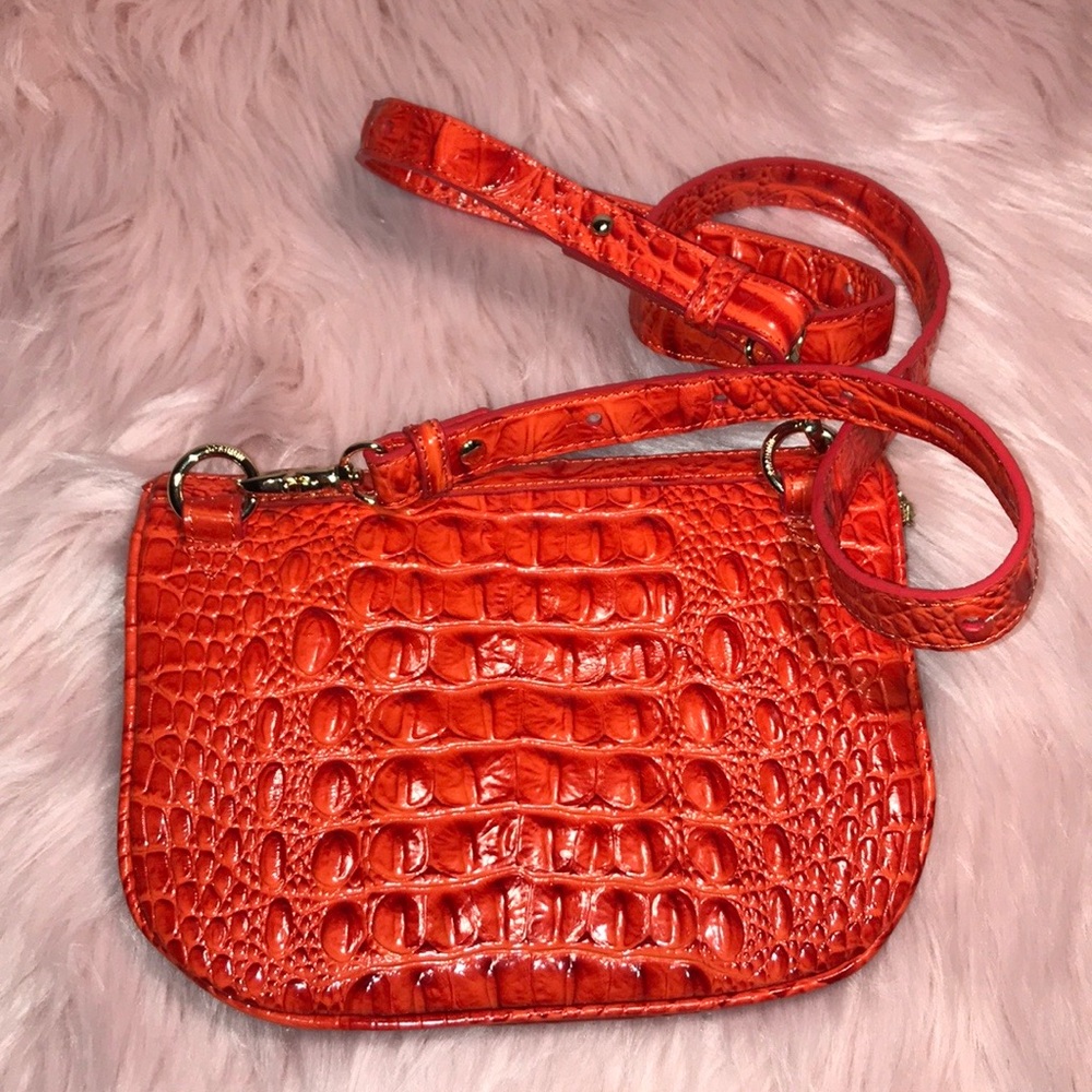 Brahmin orange snake skin crossbody bag